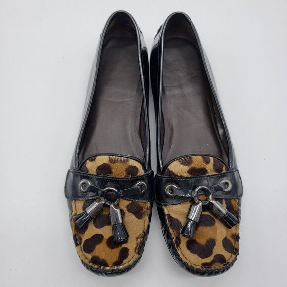 Stuart Weitzman Shoes Womens Size 8 Black Leopard Tassel Loafers Made in Spain - Picture 3 of 12